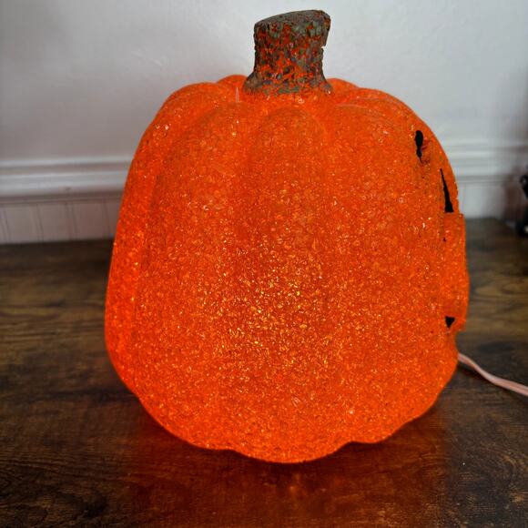 Jack O Lantern Pumpkin Melted Plastic Popcorn Light Up Vintage Halloween 8.5" - Picture 3 of 15